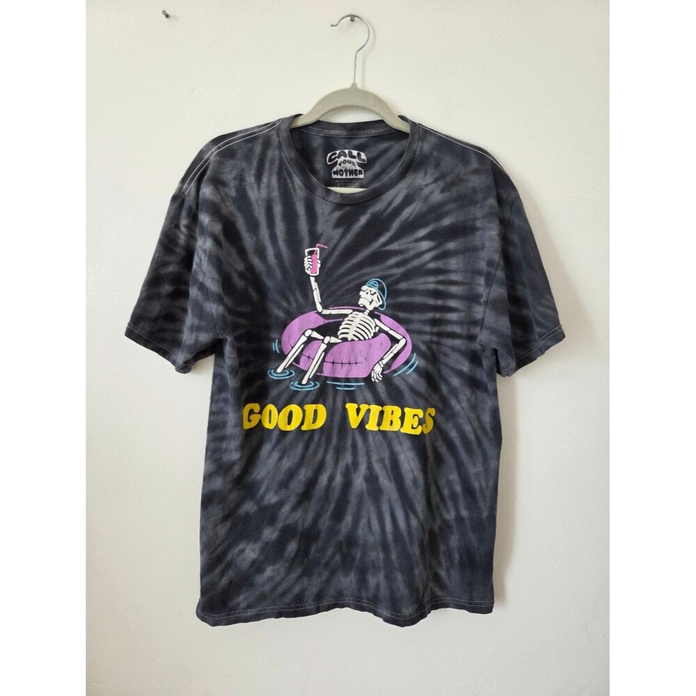 Call Your Mother Graphic Tee Skeleton Day Drinking Good Vibes Pool Skater Y2K L